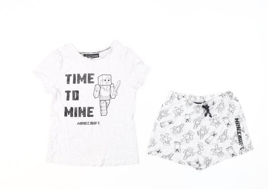 Minecraft Girls Grey Pyjama Set Size 9-10 Cartoon