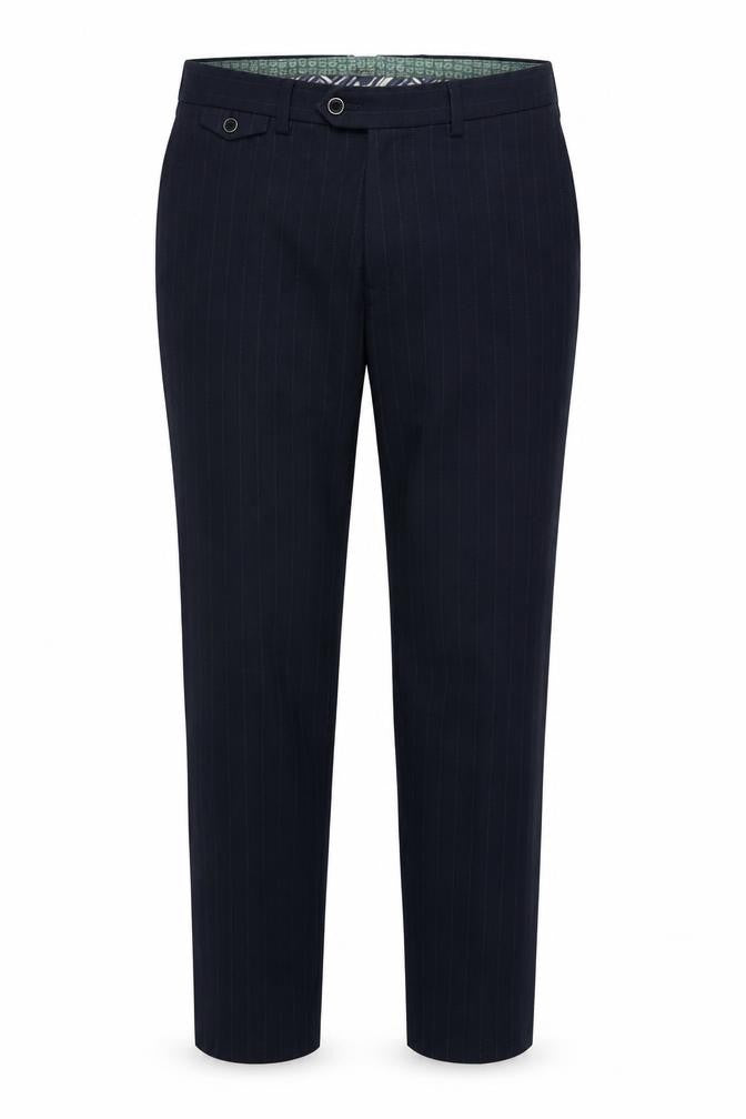 Spitalfields Men's Black Slim Fit Striped Trousers, 34