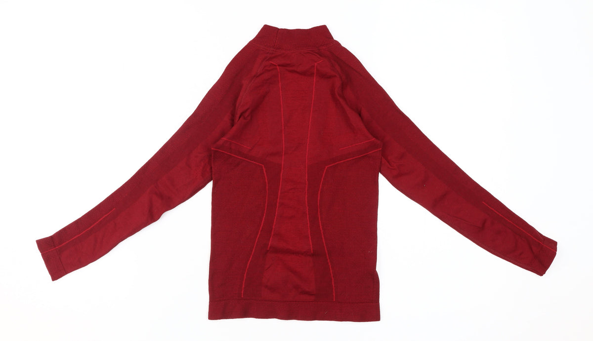 Back view of Brubeck girls’ red pullover top, size 12, long sleeve athletic