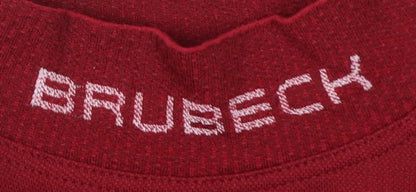 Close-up detail of Brubeck girls’ red pullover top, size 12, long sleeve athletic