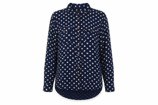 Marks and Spencer Women's Blue Floral Button-Up Shirt