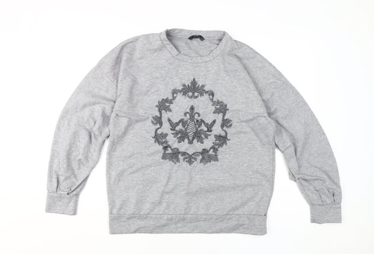 Next Women's Grey Embroidered Pullover Sweatshirt Size 12