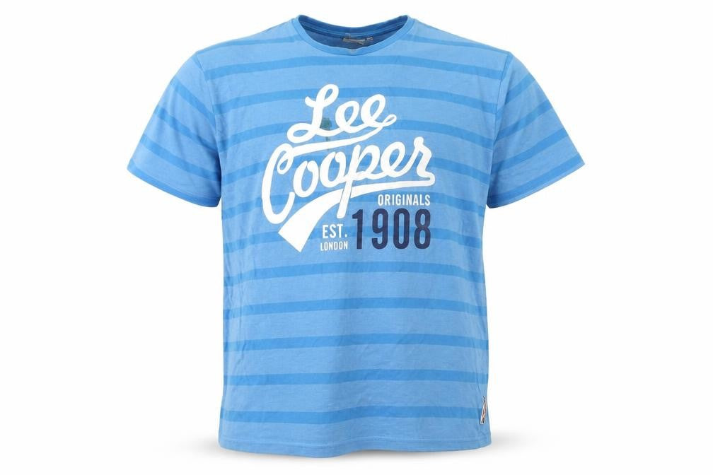 Lee Cooper Men Blue Striped T-Shirt 2XL, Cotton Blend