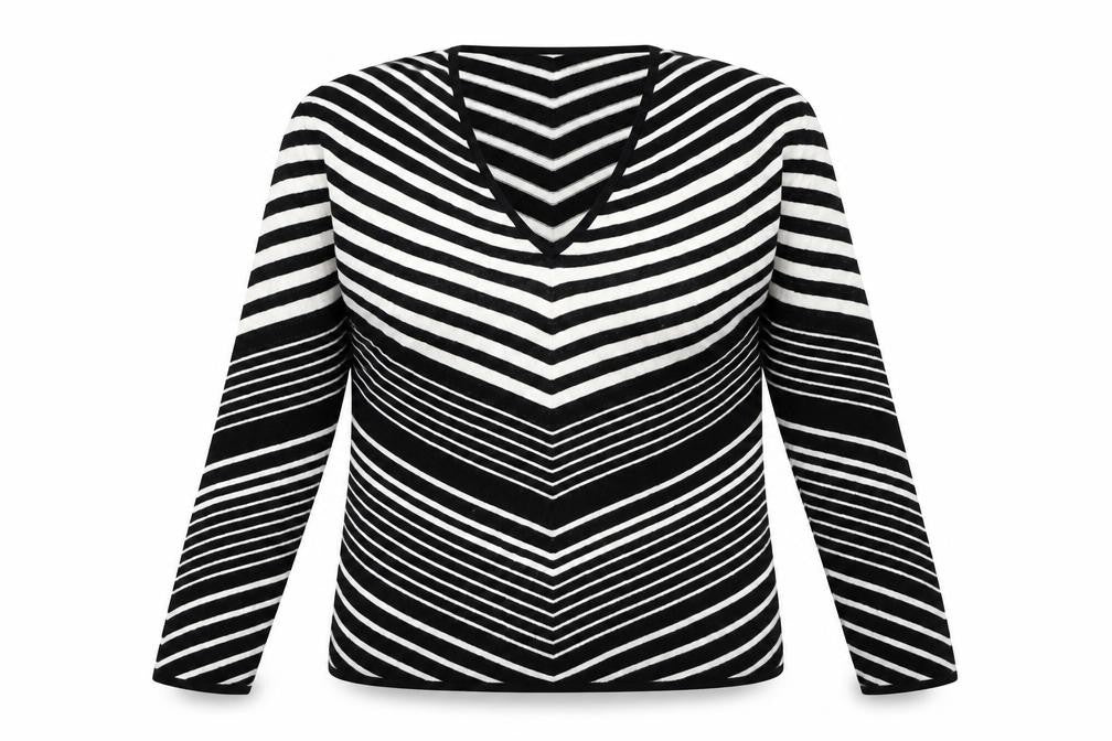 Jasper Conran Women's Black Striped V-Neck Jumper Size L