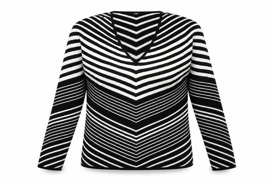 Jasper Conran Women's Black Striped V-Neck Jumper Size L