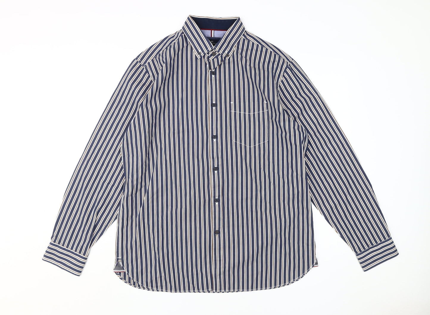 Marks and Spencer Men's Large Blue Striped Dress Shirt