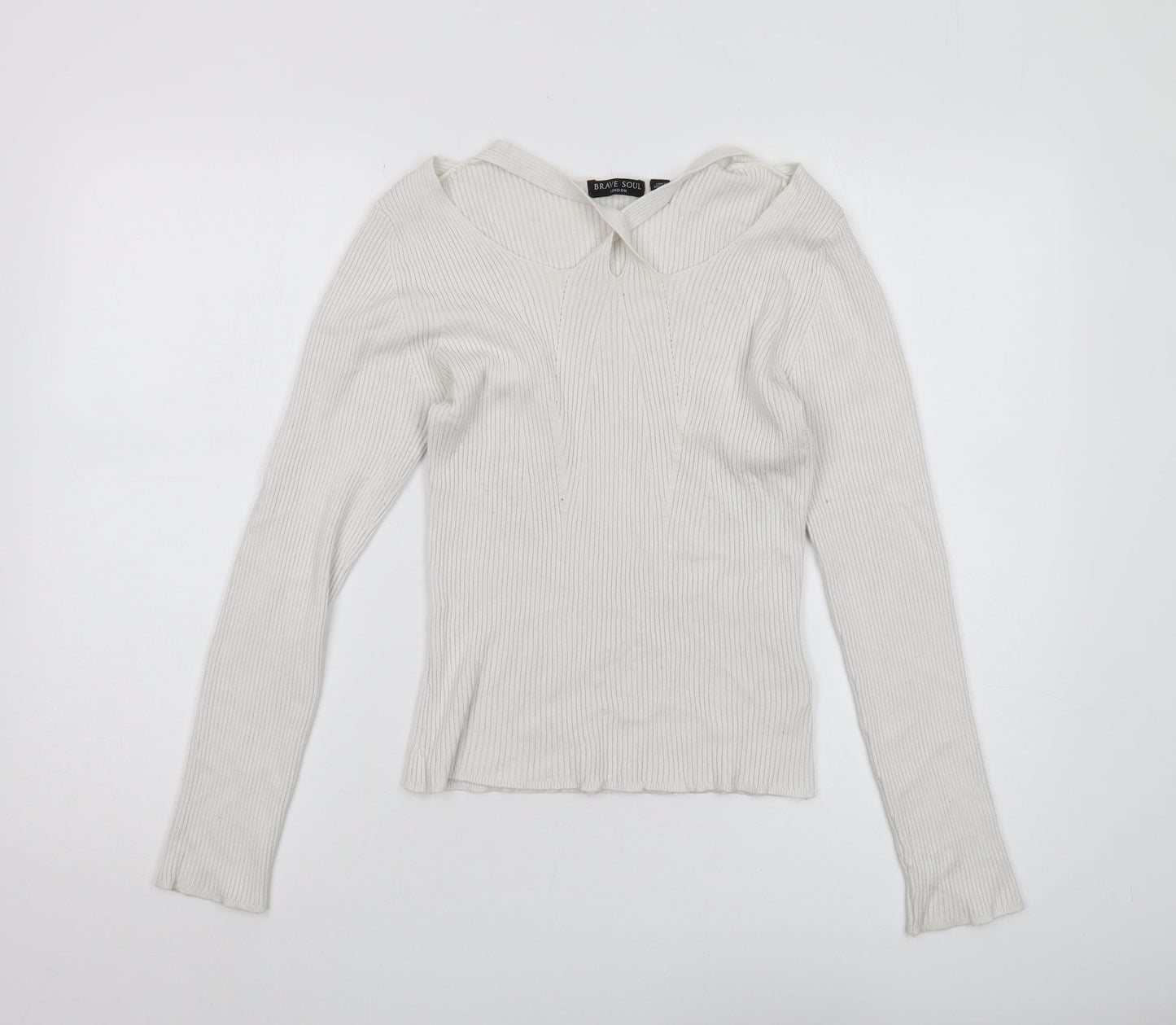 Brave Soul Women's White Collared Pullover Jumper L