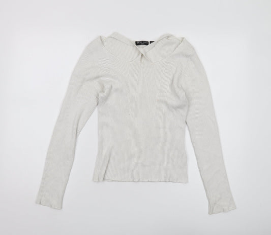 Brave Soul Women's White Collared Pullover Jumper L