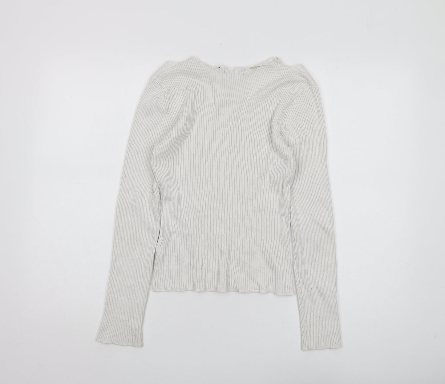Brave Soul Women's White Collared Pullover Jumper L