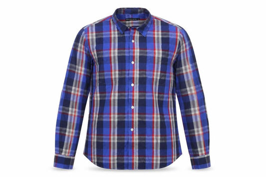 French Connection Men's Blue Plaid Long Sleeve Shirt L