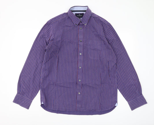 Marks and Spencer Men's Purple Striped Shirt M