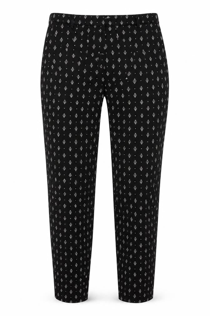 Oasis Women's Black Geometric Slim Trousers Size 12