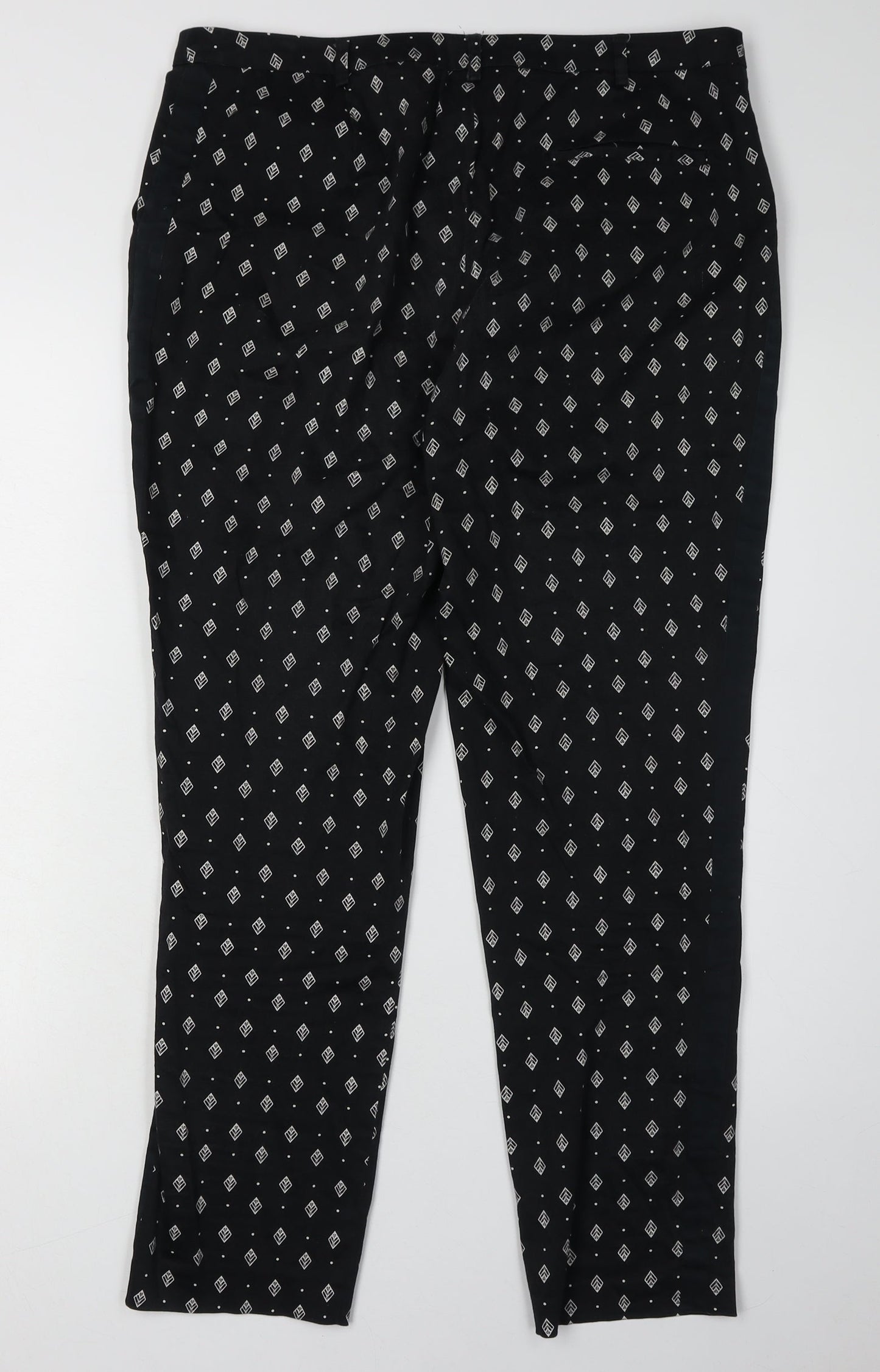 Oasis Women's Black Geometric Slim Trousers Size 12