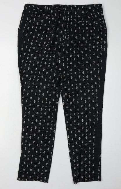 Oasis Women's Black Geometric Slim Trousers Size 12