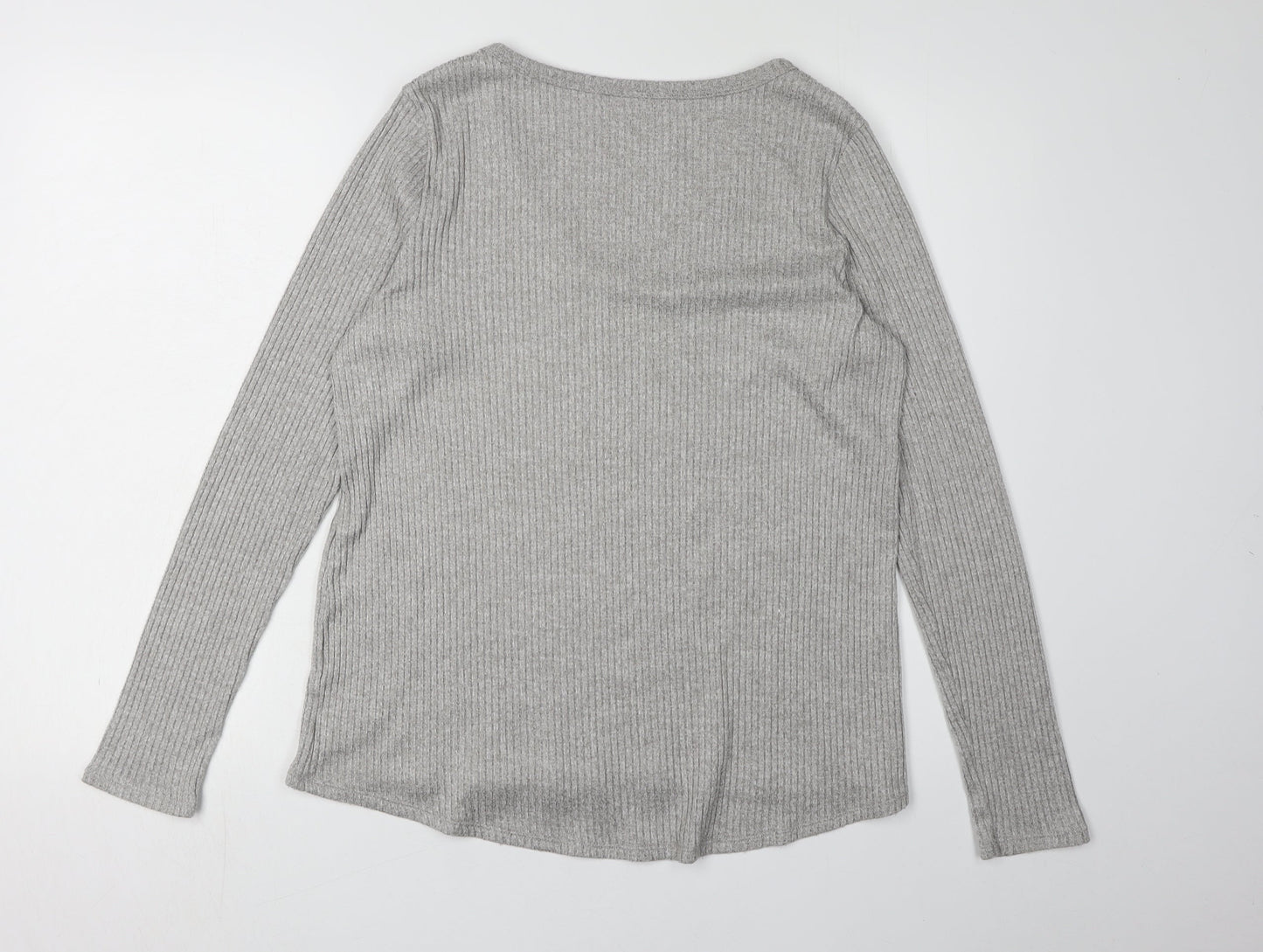 American Eagle Women's Grey V-Neck Long Sleeve T-Shirt