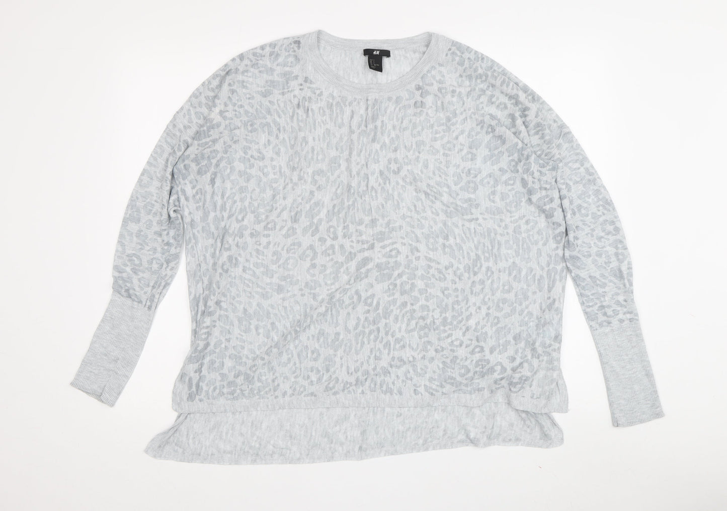 H&M Women's Grey Animal Print Long Sleeve Top Size S