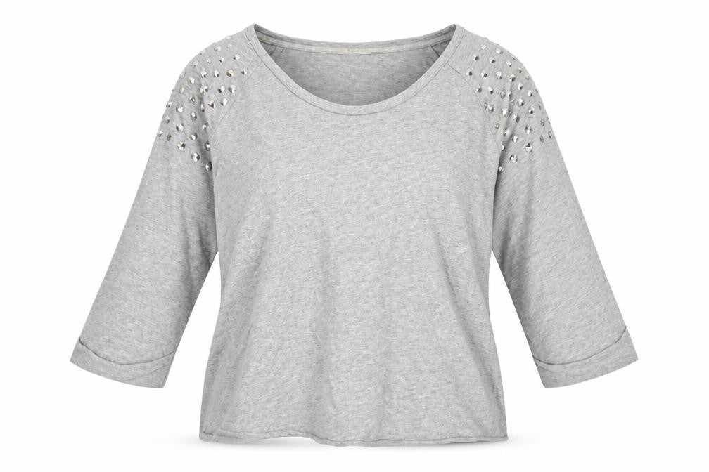 Topshop Women's Grey Cotton Studded Top Size 12
