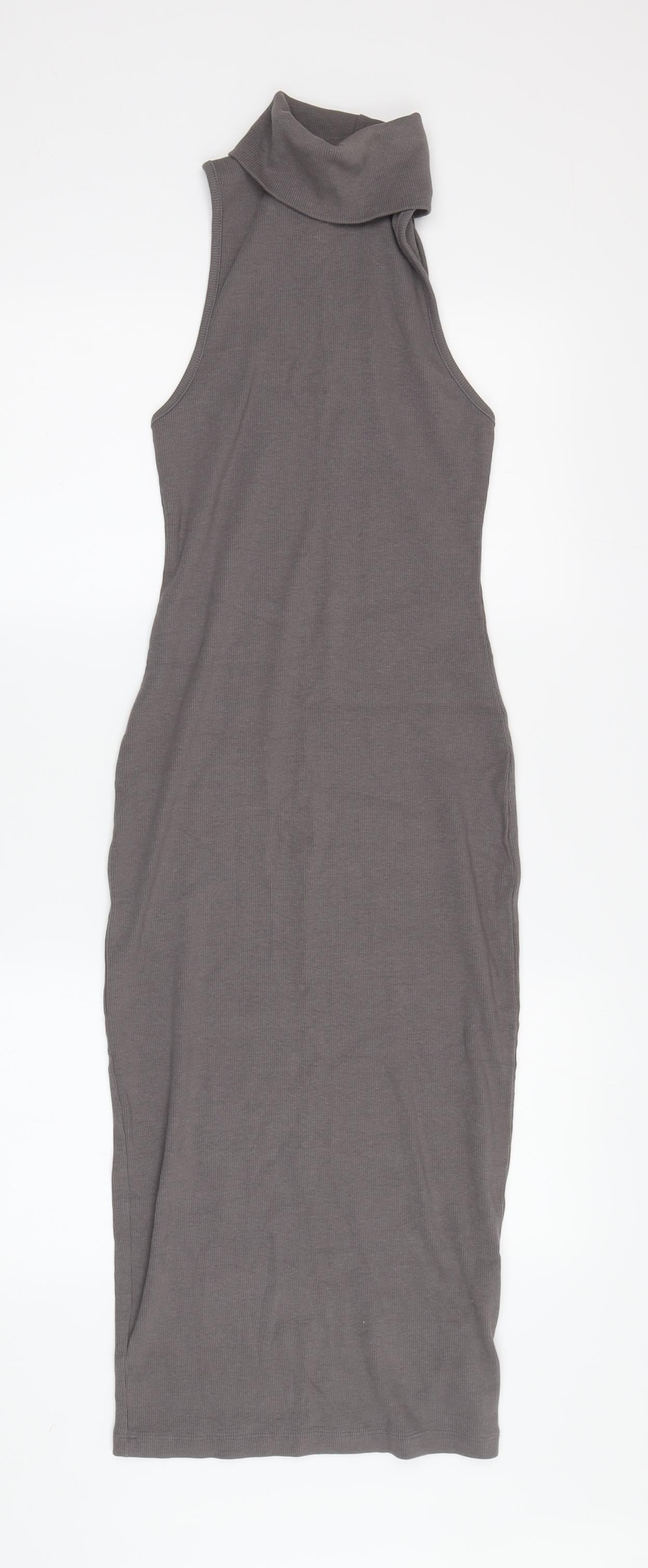 Zara Women's Grey Cowl Neck Sleeveless Midi Sheath Dress