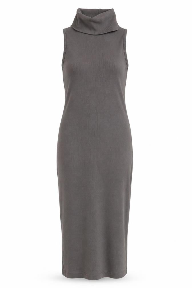 Zara Women's Grey Cowl Neck Sleeveless Midi Sheath Dress