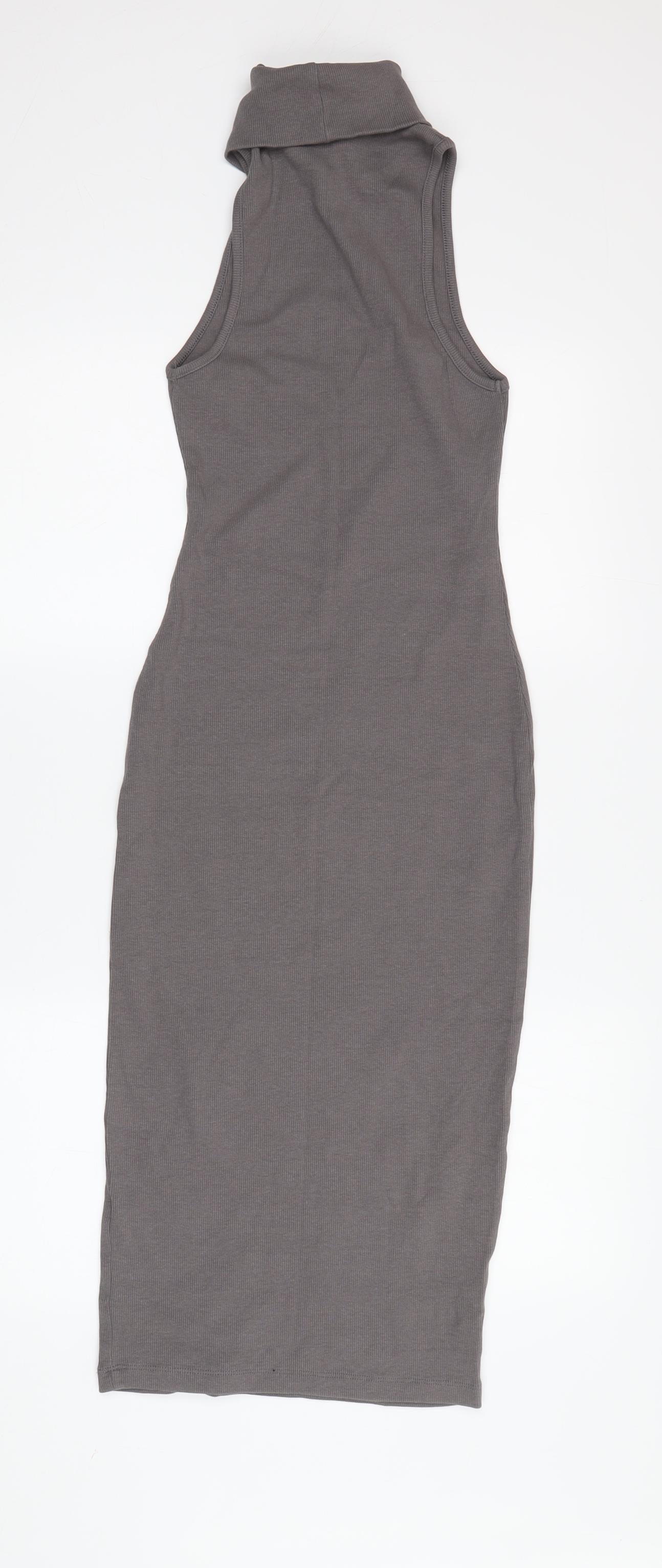 Zara Women's Grey Cowl Neck Sleeveless Midi Sheath Dress