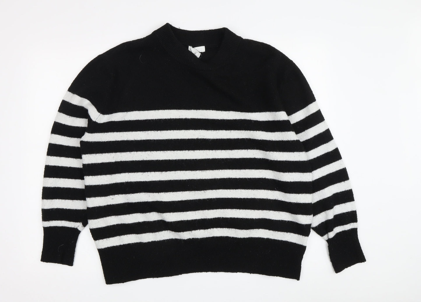 H&M Women's L Black Striped Pullover Jumper
