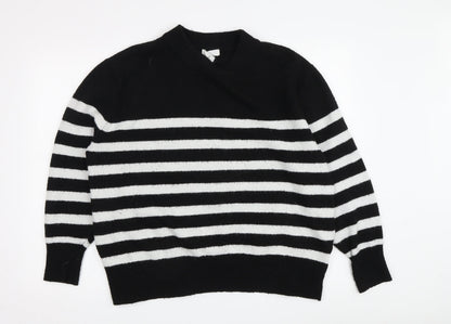 H&M Women's L Black Striped Pullover Jumper