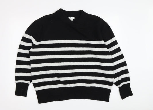 H&M Women's L Black Striped Pullover Jumper