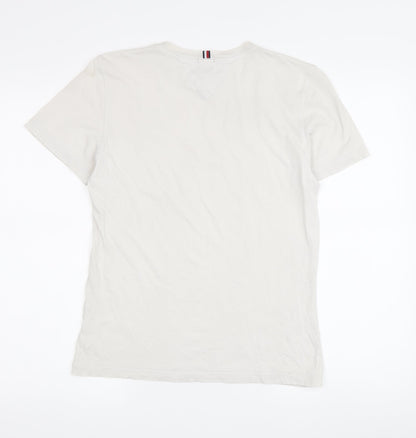 Back view of Tommy Hilfiger boys’ white logo t-shirt 164 - basic crew neck short sleeve