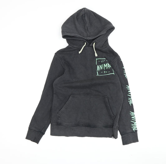 Animal Boys Black Graphic Hoodie 7-8 Years Pullover Style