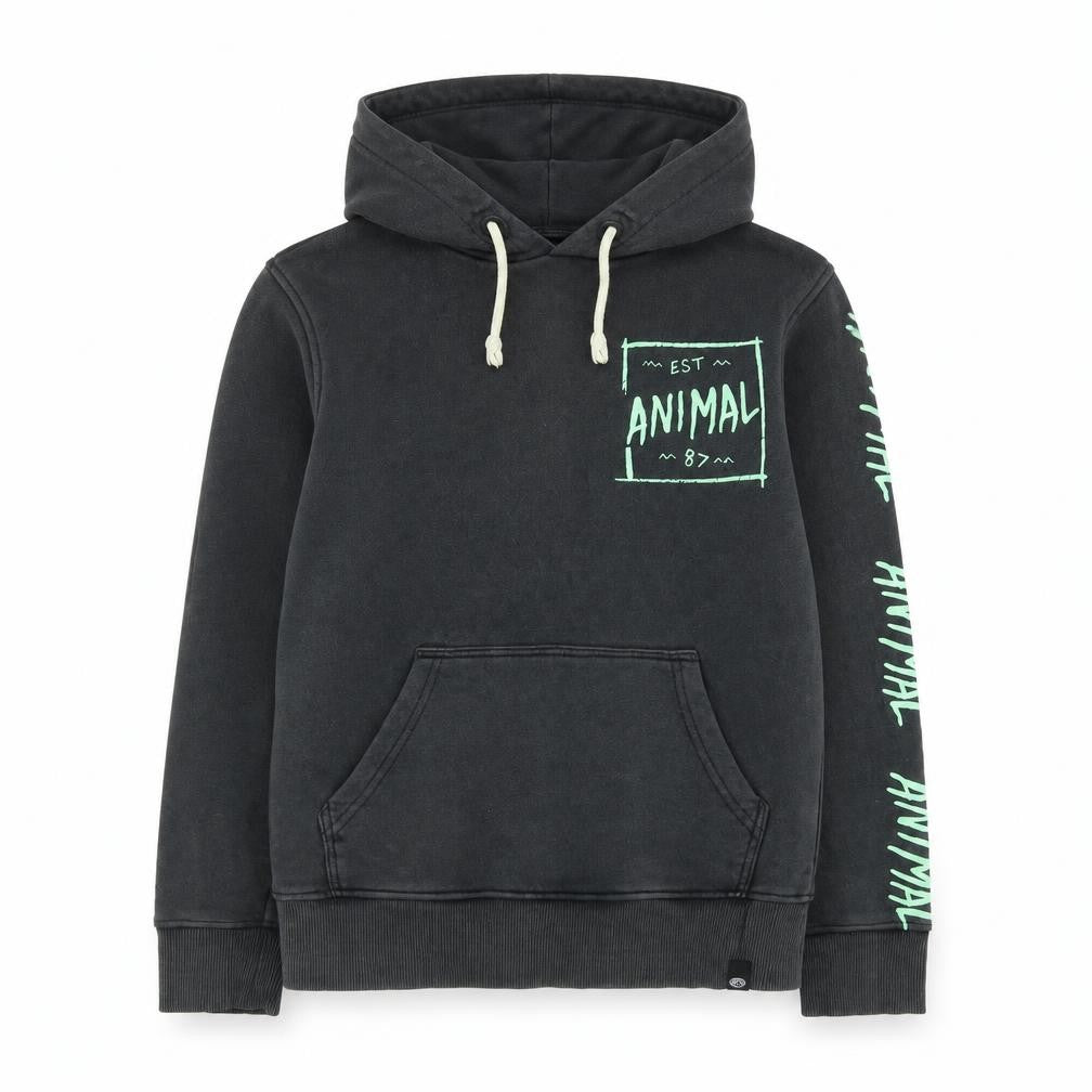 Animal Boys Black Graphic Hoodie 7-8 Years Pullover Style