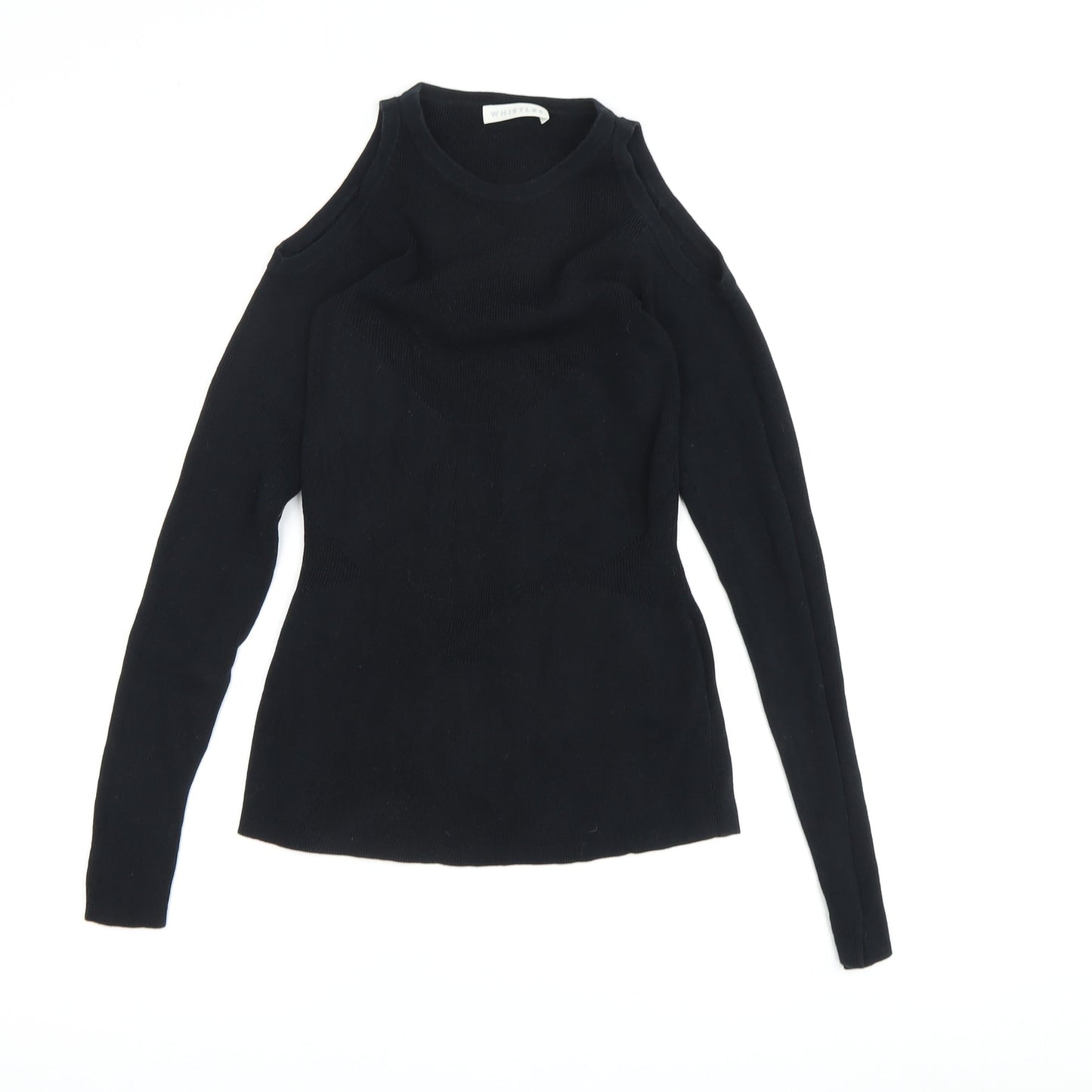 Whistles Women's Black Cold Shoulder Top, Long Sleeve