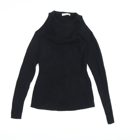 Whistles Women's Black Cold Shoulder Top, Long Sleeve