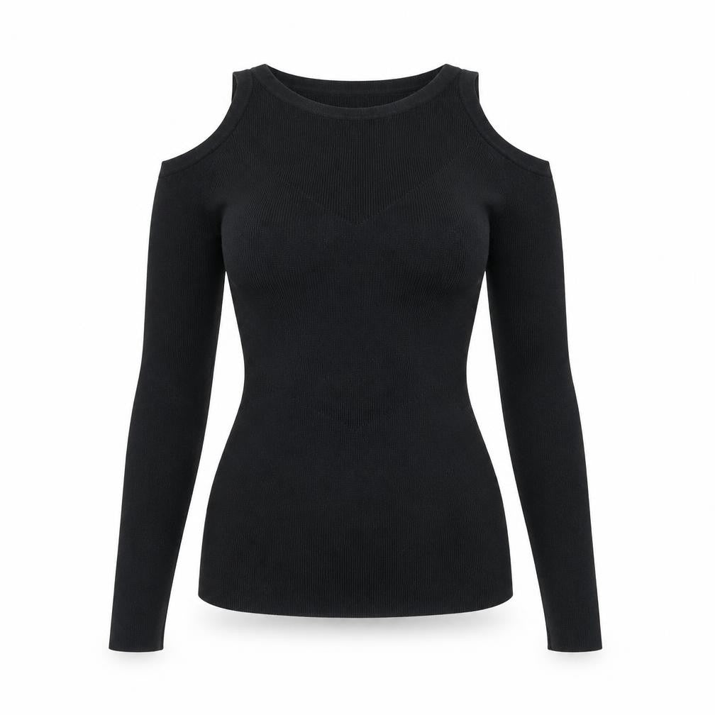 Whistles Women's Black Cold Shoulder Top, Long Sleeve
