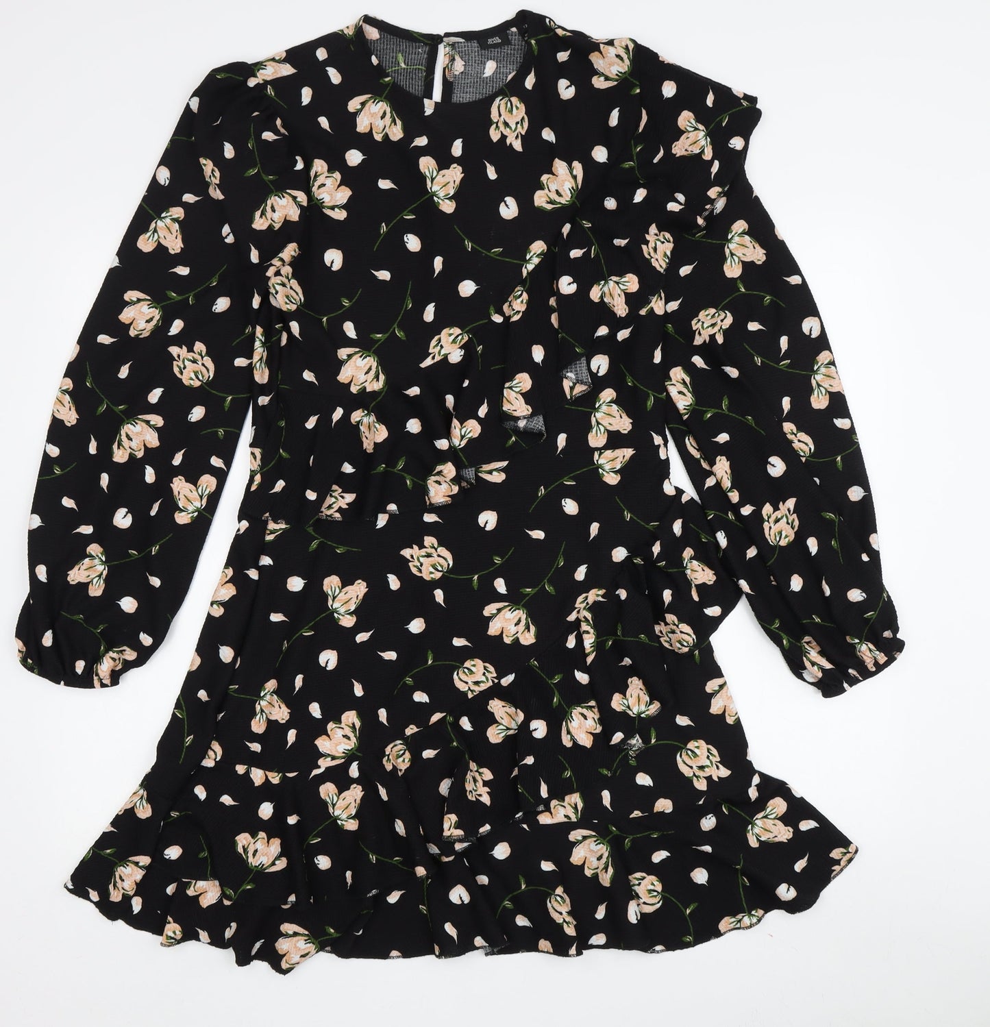 River Island Women's Black Floral Ruffle Dress - Size 12