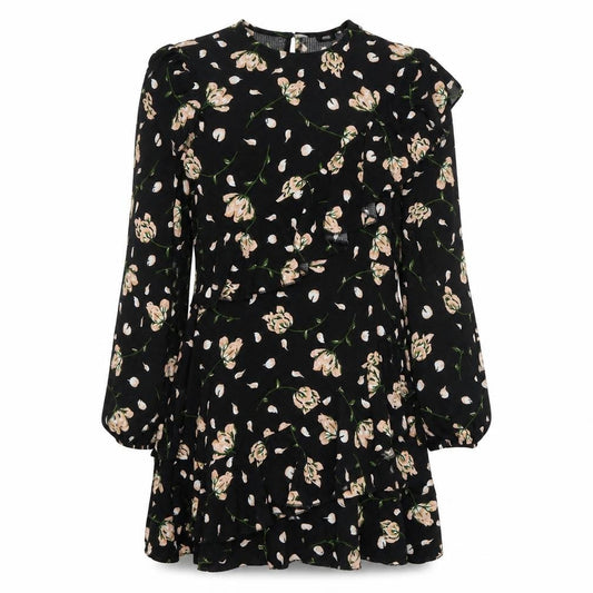 River Island Women's Black Floral Ruffle Dress - Size 12