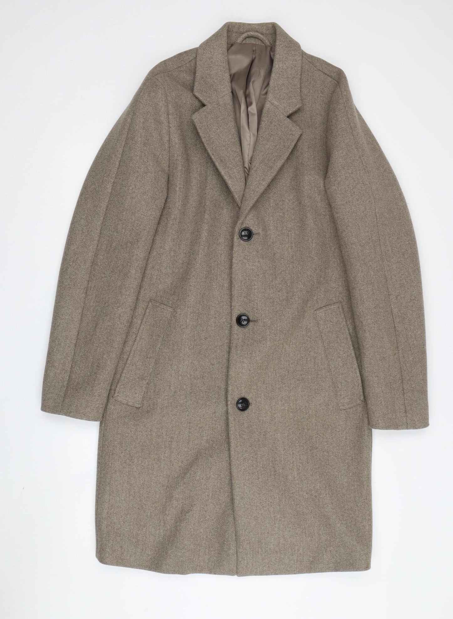 Topman Men's Beige Overcoat S Single-Breasted