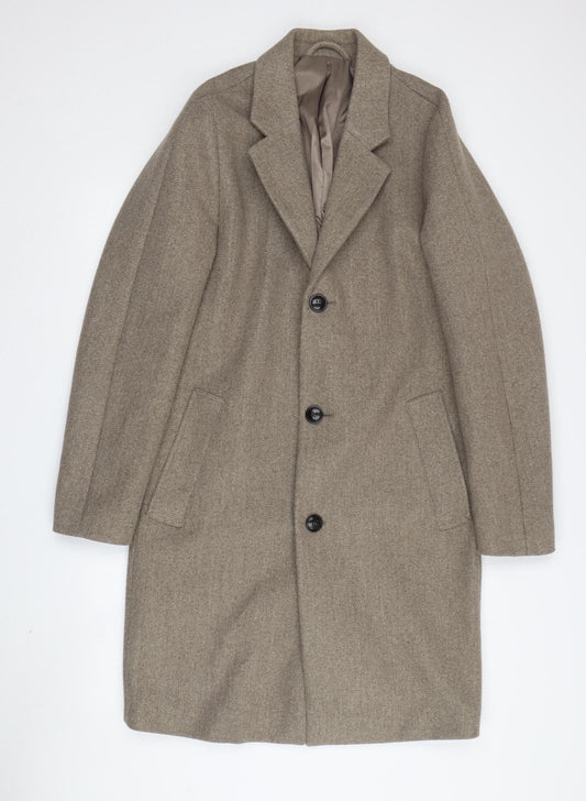 Topman Men's Beige Overcoat S Single-Breasted