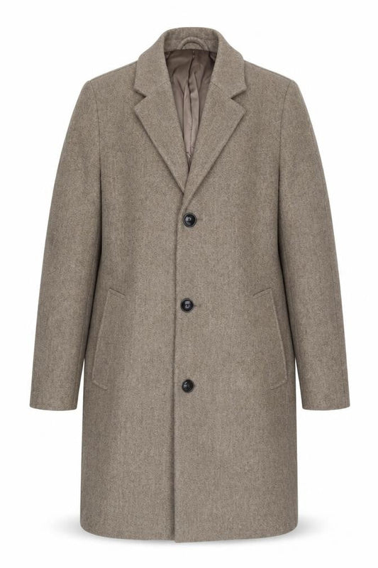 Topman Men's Beige Overcoat S Single-Breasted
