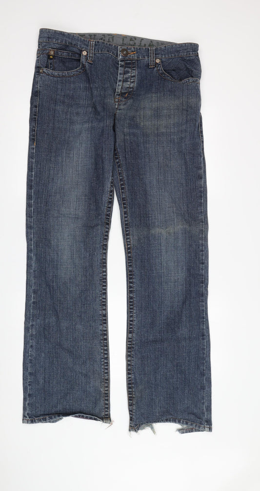River Island Men’s Blue Straight Jeans L, Distressed Denim