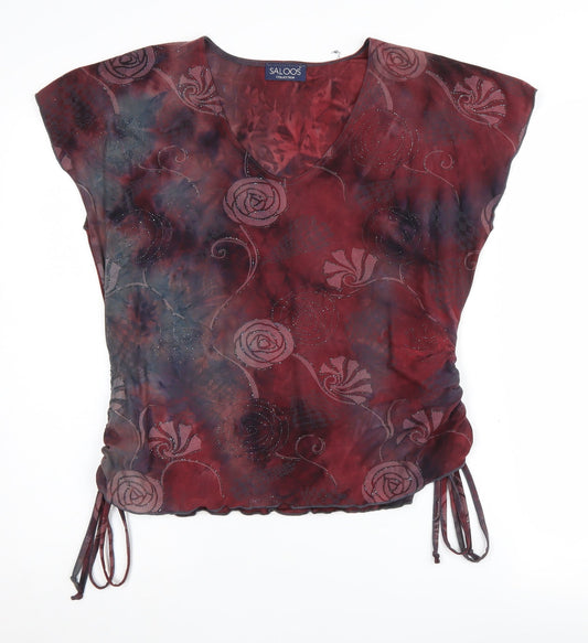 Saloos Women's Multicoloured Floral V-Neck Blouse M/L
