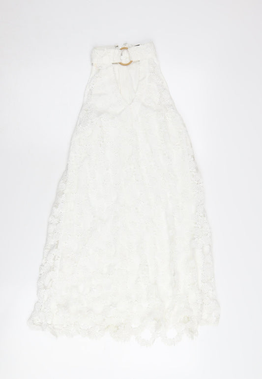 Ebonie N Ivory Women's White Lace A-Line Halter Dress S