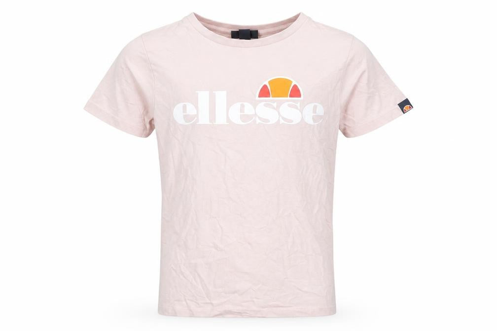 Front view of Ellesse girls’ pink t-shirt, size 8-9, years, logo accents