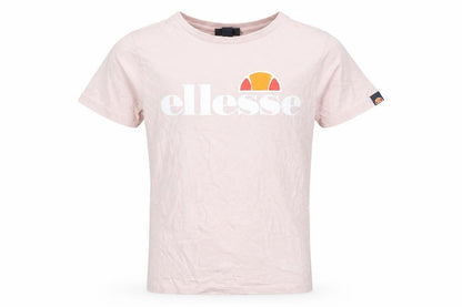 Front view of Ellesse girls’ pink t-shirt, size 8-9, years, logo accents