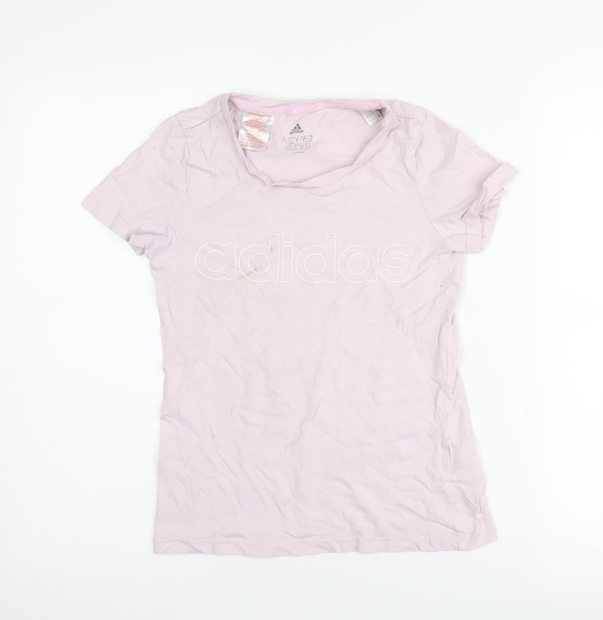 Additional front view of Adidas girls’ pink t-shirt 11-12 years basic logo tee
