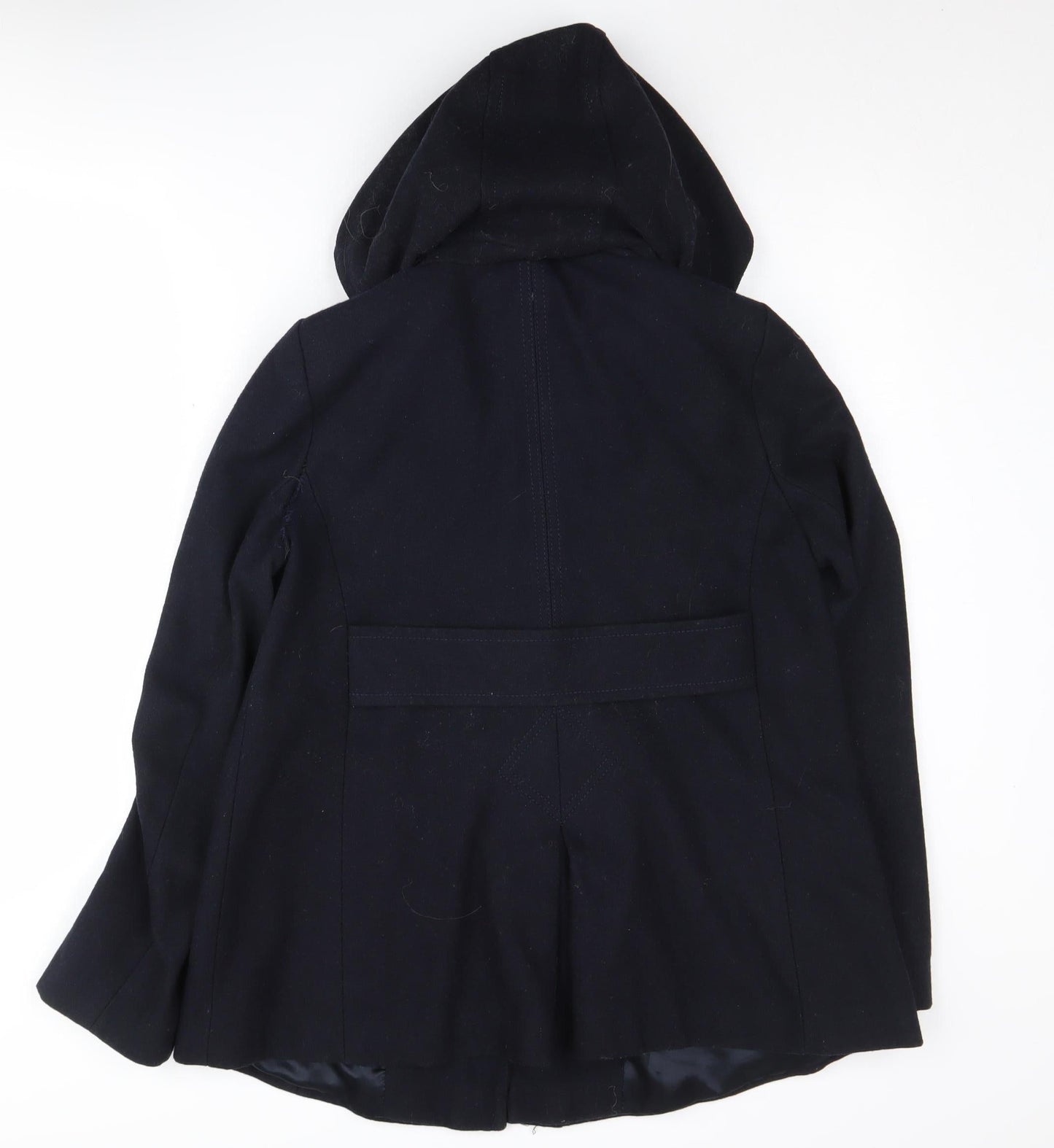 Topshop Women's Black Wool Coat - Size 10 with Fur Trim