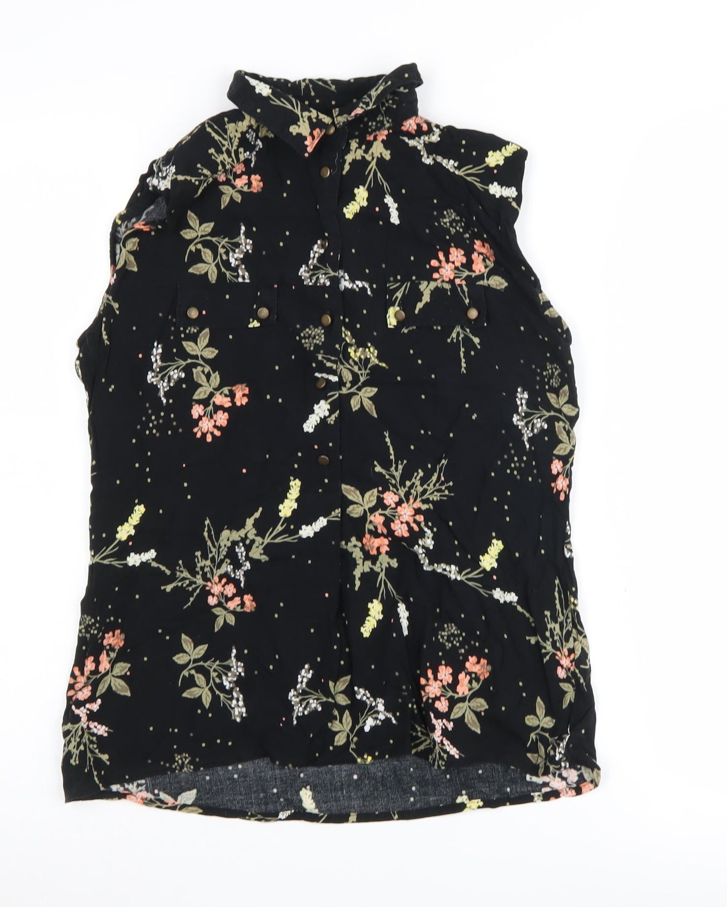 Esmara Women's Black Floral Sleeveless Blouse - Size 10