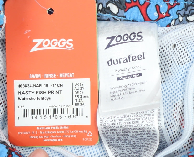 Additional view of Zoggs boys’ blue fish print swim shorts 2 years quick dry
