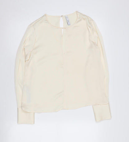 Mango Women's Ivory Blouse Size 6 Round Neck Long Sleeve