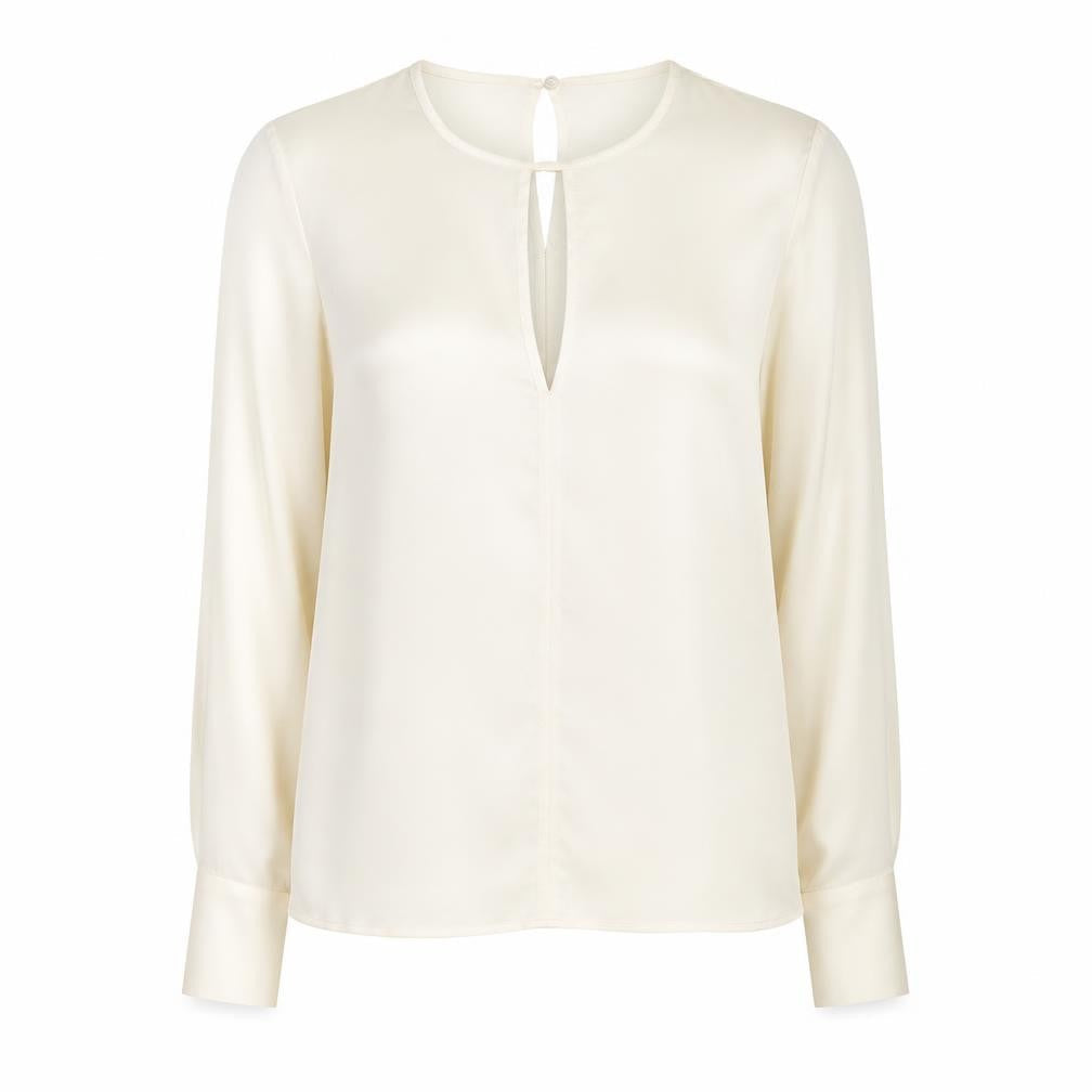 MNG Women's Ivory Blouse Size 6 Round Neck Long Sleeve
