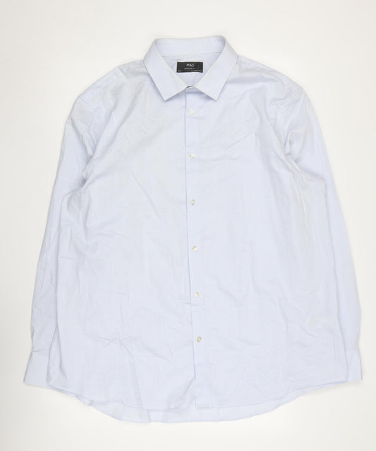 Marks & Spencer Men's Blue Button-Up Shirt